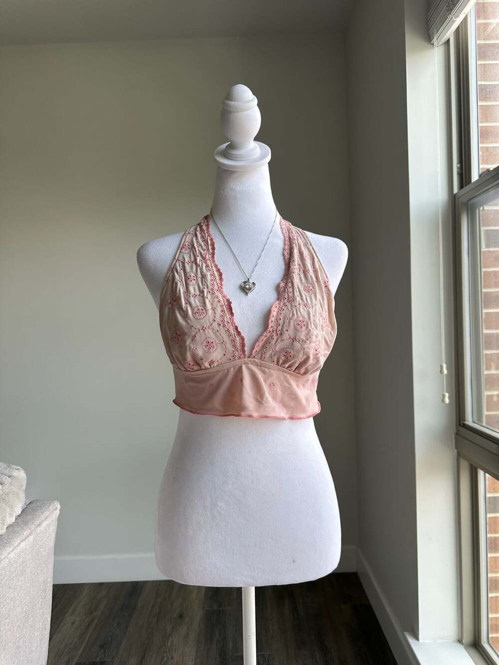 Hot Kiss Vintage Y2K Halter Top Large Pink Embroidered Distressed Grunge Fairy